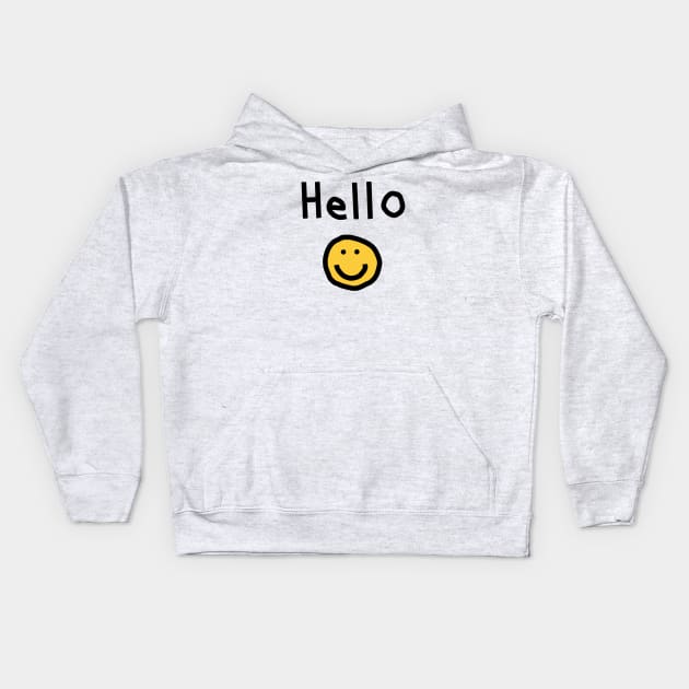 Hello with Smiley Face Kids Hoodie by ellenhenryart